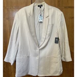 Express Oversized Linen Blend Light Taupe Blazer Size XL 2 Button Boyfriend READ